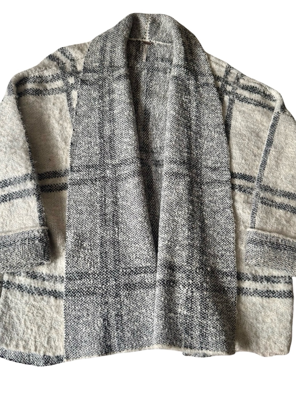 Free People Women’s Window Pane Plaid Check Open Front Cardigan Jacket Size M/L